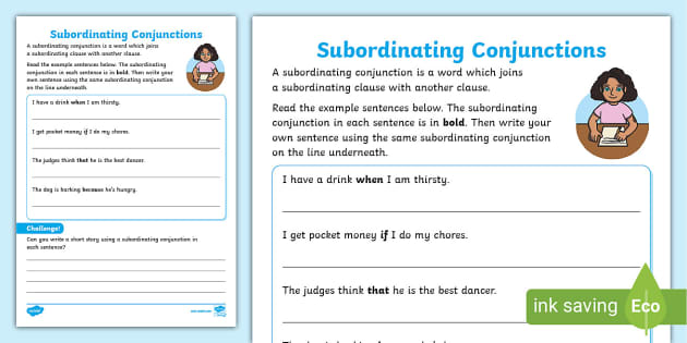 Subordinating Conjunctions Sheet Ks2