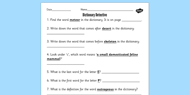 dictionary detective worksheets teacher made