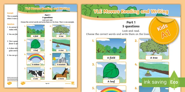 ESL Movers Reading and Writing Part 1 Worksheet (Countryside