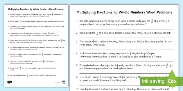 multiplying fractions by whole numbers word problems