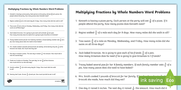 Multiply Whole Numbers by Fractions Worksheet | Twinkl USA