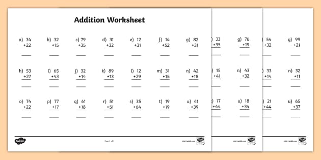 2 digit number sums worksheet teaching resources