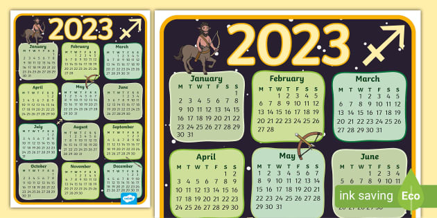 FREE Sagittarius Themed 2023 Wall Calendar teacher made