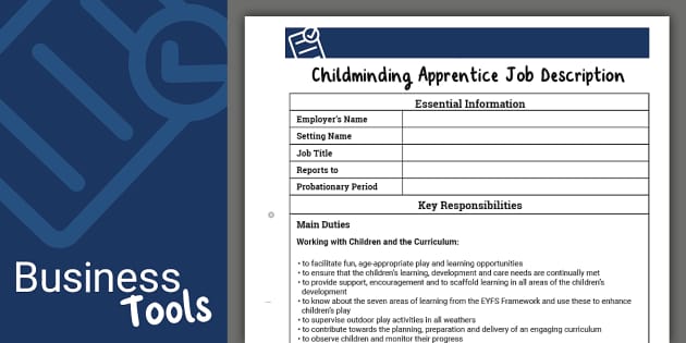 Childminding Apprentice Job Description Template - Twinkl