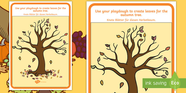 Autumn Tree Modelling Dough Mat English German Twinkl