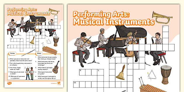 Performing Arts: Musical Instruments Crossword Twinkl