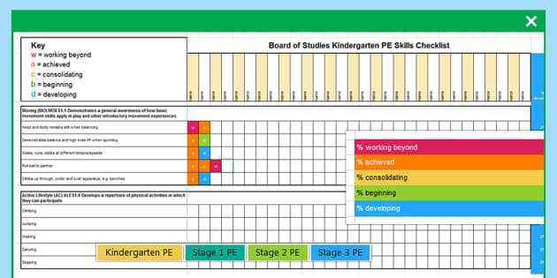 K-6 PE Skills Checklist Spreadsheet (teacher made)