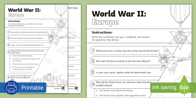 World War II: Europe Grade 9 Activity Sheet - Twinkl
