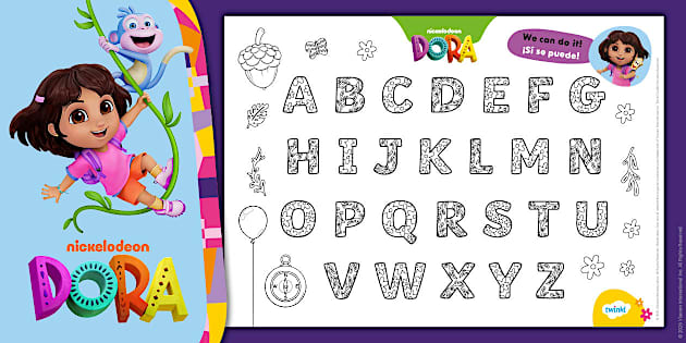 Explore with Dora: Alphabet Colouring Page
