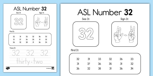 ASL Number 32 Activity (teacher made) - Twinkl