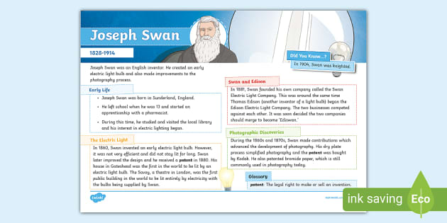 Joseph Swan Fact File - Twinkl - KS2 (Hecho por educadores)