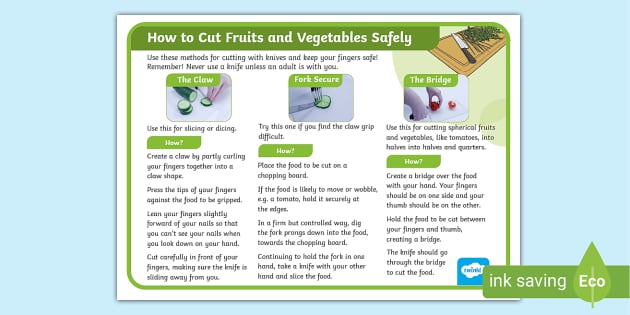 How To Cut Fruit And Vegetables Display Poster KS1