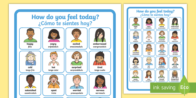 How Do You Feel Today Emotions Chart Display Poster English Spanish