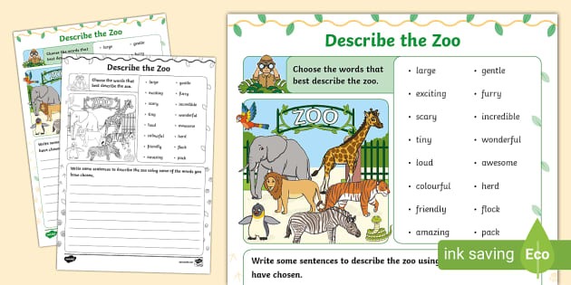 Describe the Zoo Worksheet (teacher made) - Twinkl