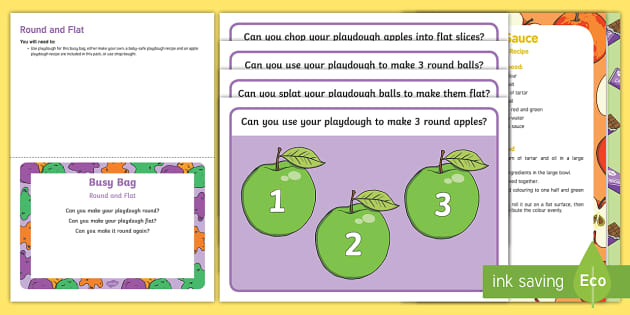 Round and Flat Playdough Busy Bag Prompt Card and Resource Pack