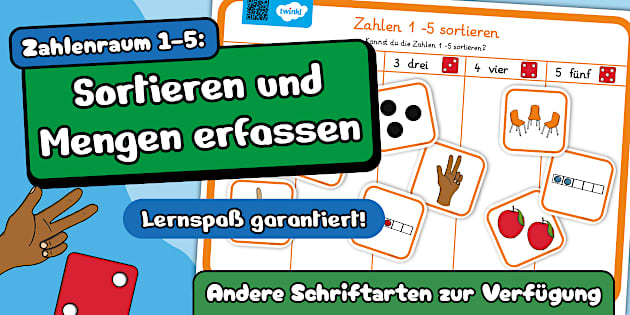 Zahlenraum 1–5: Sortieren und Mengen erfassen - Arbeitsblatt