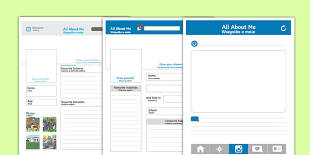 All about me social media profile writing template Polish