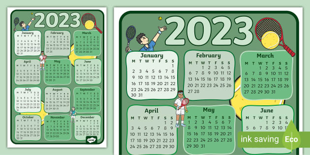 FREE Tennis Themed Calendar Twinkl Classroom Organisational