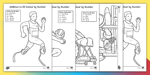 Paralympics addition to 20 colour by number teacher made 