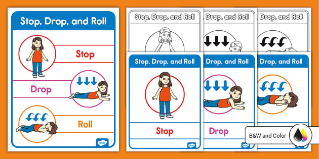 Stop, Drop, and Roll Posters (teacher made) - Twinkl