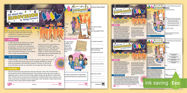 FREE! - UKS2 All About The Eurovision Contest Comprehension Activity