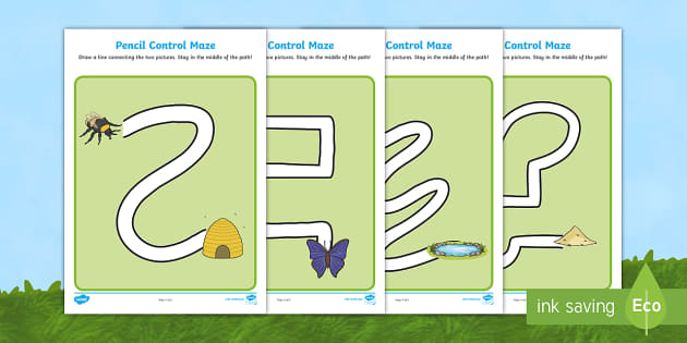 Minibeast Themed Pencil Control Maze Worksheets - Twinkl