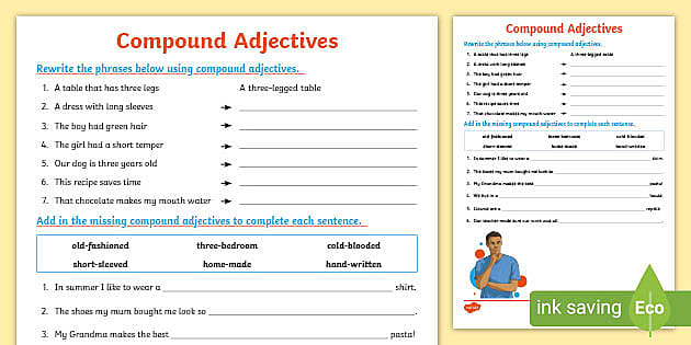 Compound Adjectives Worksheet Grade 3