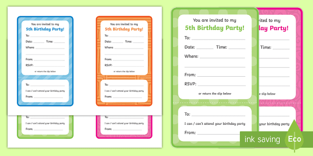 Birthday Party Invitation Cards (teacher made) - Twinkl