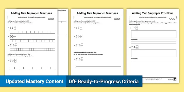 Adding Two Improper Fractions Maths Worksheet
