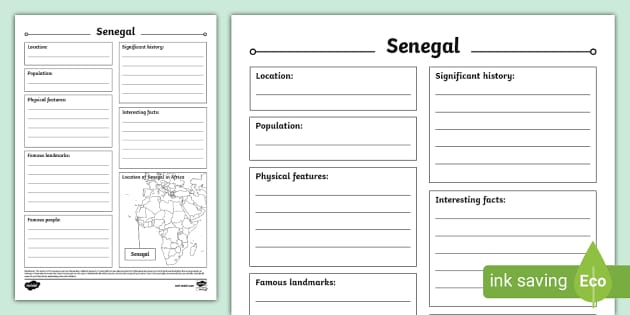 Senegal Fact File Template, Senegal Writing Frame - Twinkl