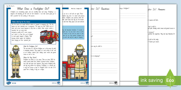 What Does A Firefighter Do? Differentiated Reading Comprehension Activity