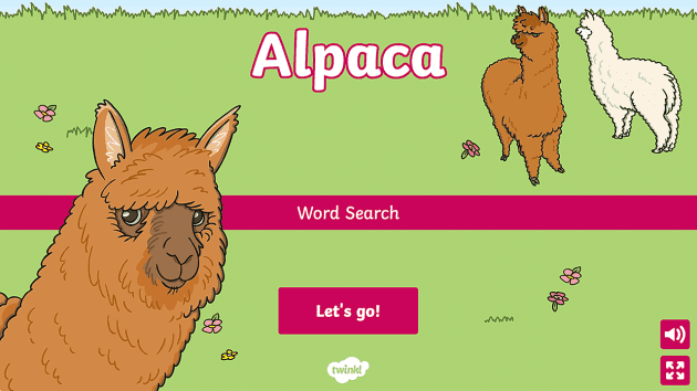 Alpaca Themed Interactive Word Search