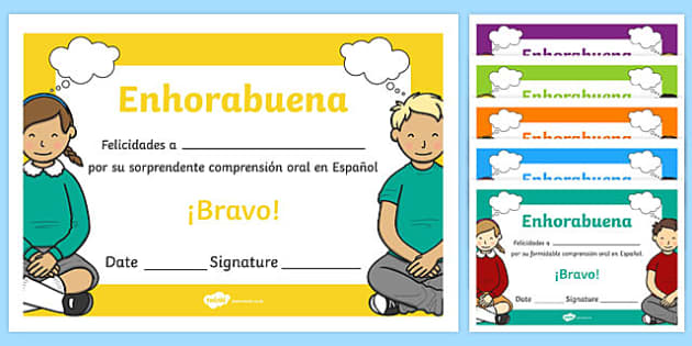 Spanish End of Year Listening Comprehension Award Certificate