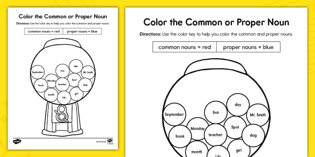 Kindergarten Color the Common or Proper Noun Activity