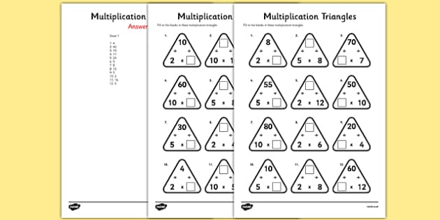 multiplication triangles worksheet activity sheet 2 5 and 10