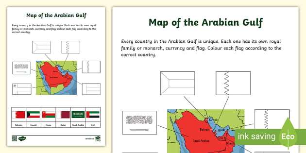 Map of the Arabian Gulf Worksheet (teacher made) Twinkl