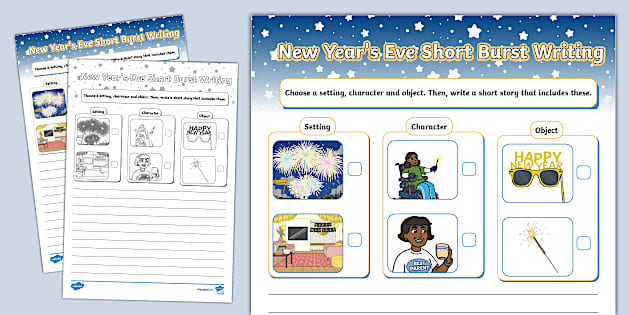 New Year's Eve Short Burst Writing Template - Twinkl