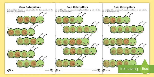 Coin Caterpillars Differentiated Worksheet Worksheet