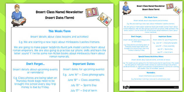 elementary school newsletter templates