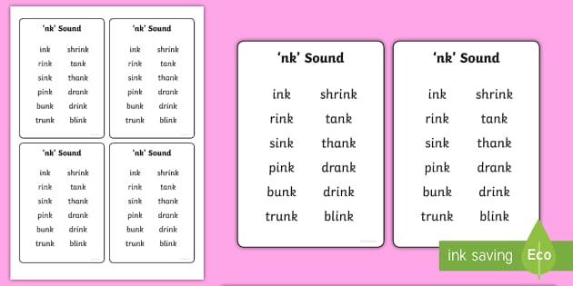 ‘nk’ words phonics list cards- easy to print off.