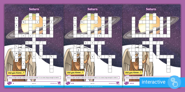 Saturn Crossword Interactive PDF Year 5 science Twinkl
