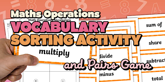 Maths Operations Vocabulary Sorting Activity and Pairs Game