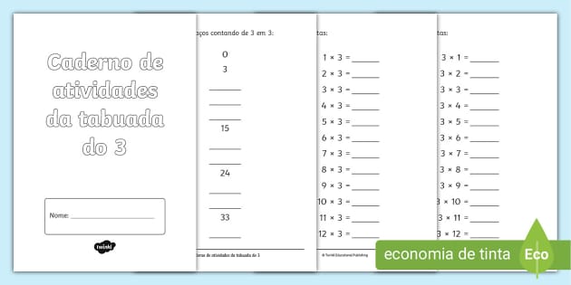 Tabuada de multiplicação completa - 1 à 10 3