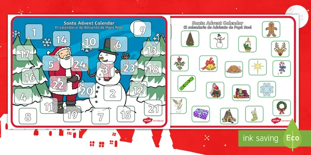Santa Advent Display Calendar English/Spanish (teacher made)