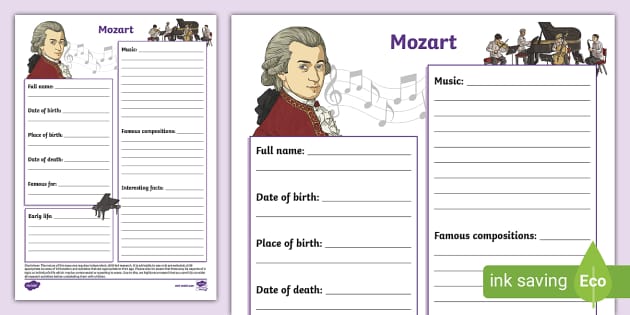 👉 Mozart Fact File Template (teacher made) - Twinkl