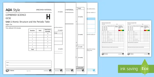 Aqa Gcse Periodic Table And Atomic Structure Higher Assessment Pack