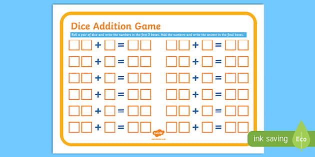 Addition Dice Game Printable