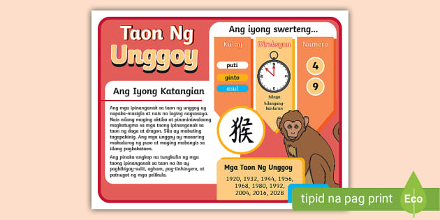 Taon Ng Unggoy Sodyak Ng Tsino Poster | Twinkl - Twinkl