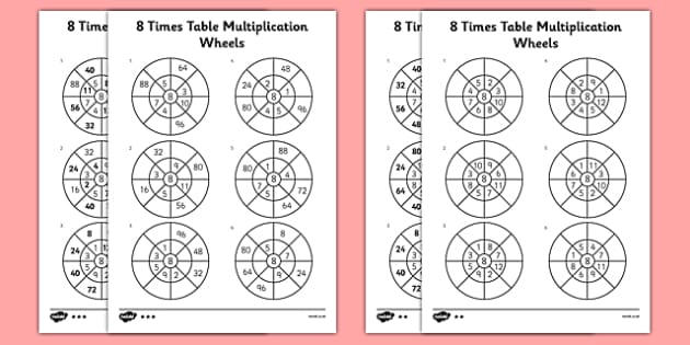 8 times tables multiplication wheels teacher made