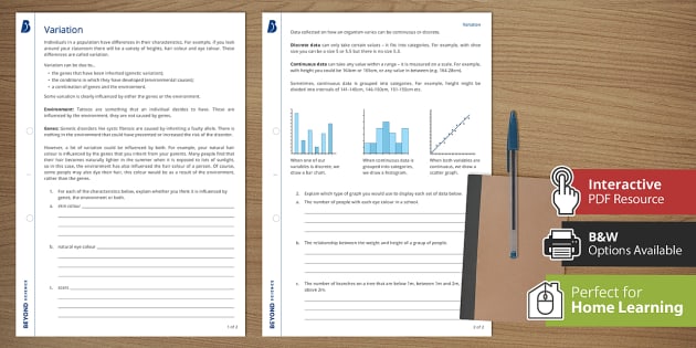Variation Worksheet | GCSE Biology | Beyond Secondary